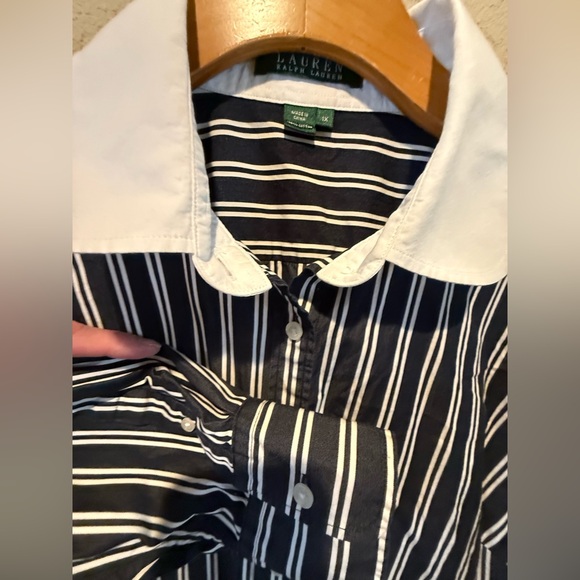 Ralph Lauren Vintage Navy Blue and White Striped Button Down Blouse - Picture 5 of 5